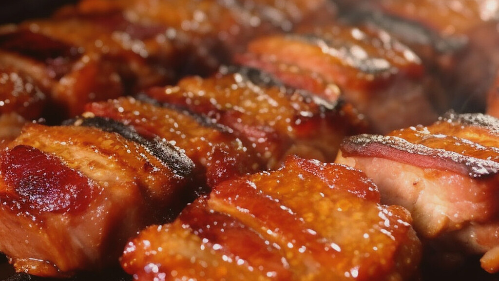 BBQ Meat on the grill glazed in Highbank Orchard Syrup