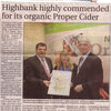 Highbank Highly Commended for its organic Proper Cider